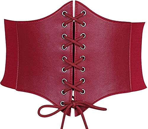JasGood - Ceinture-corset élastique à lacets façon guêpière pour femme avec large bande pour Halloween, Couleur : rouge., S: Suitable for Waist 29-31 Inches