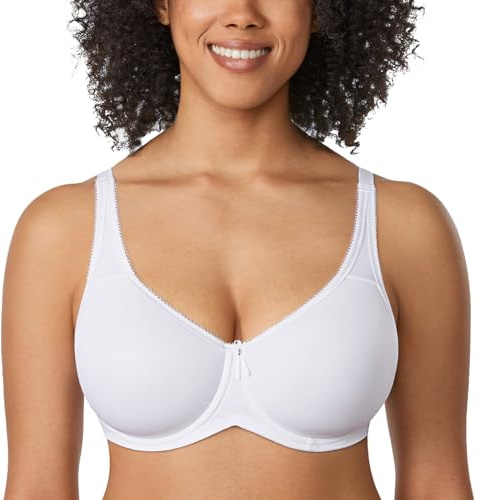 Delimira Women's Support Bra Padded Plus Size Underwired Full Cup T Shirt Seamless Bra White 42D