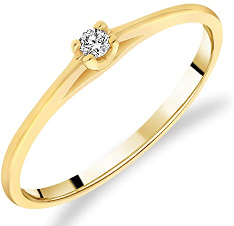 Planetys Bague Solitaire pour Femme en Or Jaune 375/1000 sertie Diamant blanc