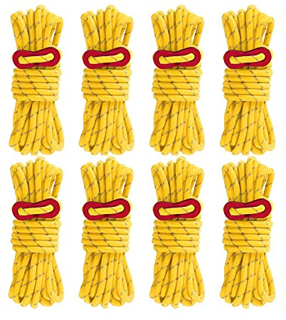 Smithok 8 Pack 4mm Guy Lines Ultralight Tent Cords with Aluminum Adjuster Tensioner Outdoor Camping Guylines Ropes for Tent Tarp,Camping,Hiking Backpacking (Yellow)