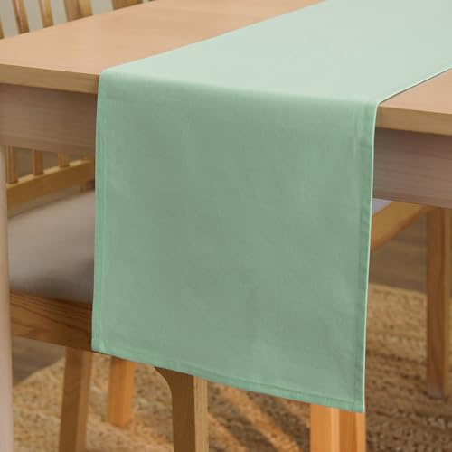 Encasa XO Tischläufer, Baumwolle Canvas, Modern 13x72 | Minzgrün, Maschinenwaschbar | Pflegeleicht & Strapazierfähig | Esstisch & Küche | Fleckenabweisend | Rechteckig