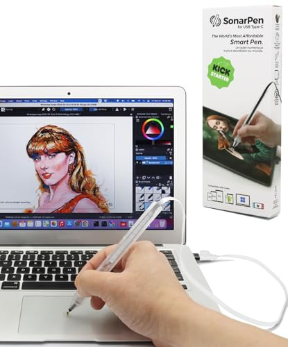 SonarPen (USB C): Penna stilo sensibile alla pressione senza batteria, compatibile con iPad/iPhone/Android/Mac/PC Windows e Switch. con pulsante di rifiuto del palmo e pulsante di scelta rapida