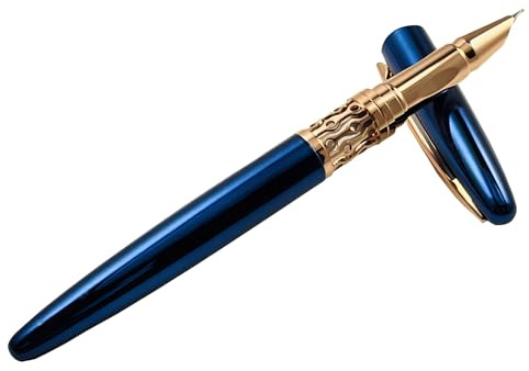 WILKND fountain pens for writing, retractable metal fountain pen, fine nib, with refillable converter and 2 black ink bags, preferred gifts for men and women (Blue)