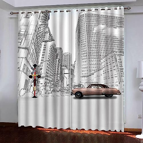 Schattierung Vorhänge 2Er Set 3D Kreatives Graues Hochhaus Druck Isolierung Schalldichte Kinder Gardinen Blickdicht Mit Ösen Vorhang Fenster Für Wohnzimmer Schlafzimmer Balkon 2 X 85 X 200-9B3Q6U9I6Y