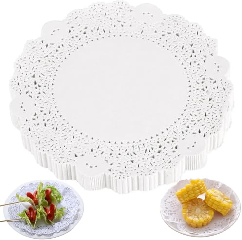 150 Stücke Rund Papierdeckchen, Tortenspitze Papier,Papier Spitzendeckchen,Weiße Spitzenpapier Tortenspitze Papier Kuchen Papier für Desserts,Snacks,Hochzeiten 6,5