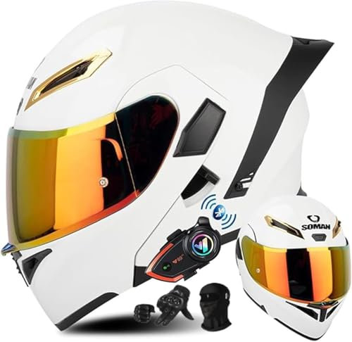 Bluetooth-Integral-Motorradhelme, Straßenmotorradhelm mit Doppelvisier, ECE-zugelassener Moped-Rennhelm für Erwachsene, Männer, Frauen C,L59-60CM