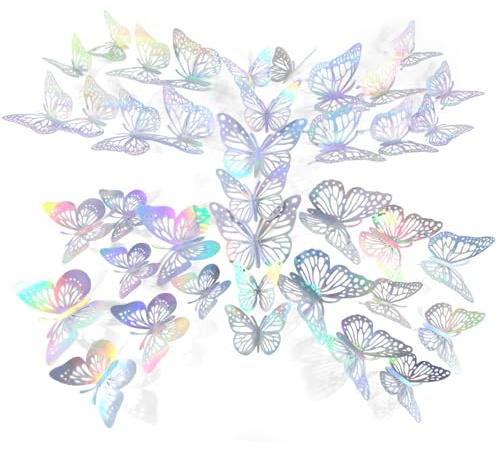 3D Schmetterlinge Deko, 60 Stück, Metallic Wandtattoo Butterfly | Schmetterling Butterfly Aufkleber, Schmetterlinge Wanddeko für Kühlschrank, Fenster, Möbel, Wohnzimmer, Kinderzimmer, Küche