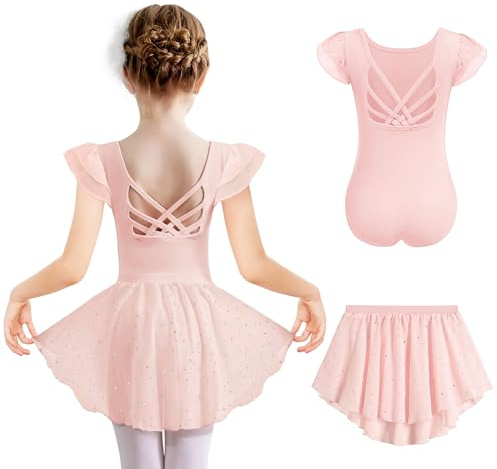 Arshiner Ballet Vestidos Baile Rosas Manga Corta para Niñas Vestidos Algodón Leotardo Ballet Liso Ropa Baile Niños Mono 8-9 Años
