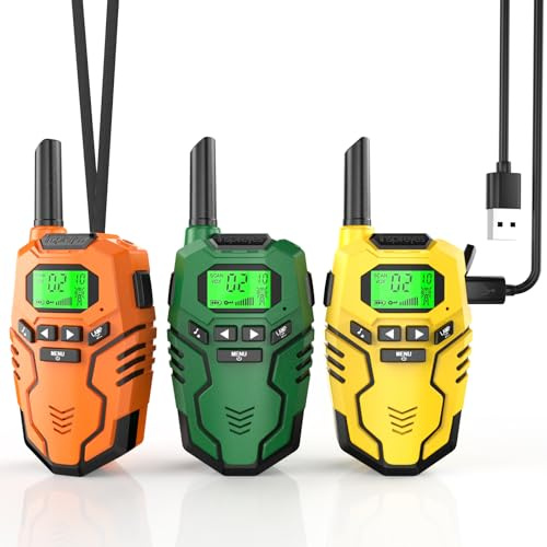 Inspireyes Walkie Talkies for Kids Rechargeable, Long Range 2 Way Radio Outdoor Camping Hiking Games Party Toys for 3-12 Year Old Boys Girls, Birthday for Kids, 3 Set