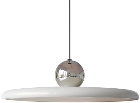 XIRYTU-H 40cm Moderne LED Pendelleuchte, 36W Dimmbar Hängelampe, 3000K/4500K/6000K, Höhenverstellbar, Metall Runde Kronleuchter für Esszimmer, Wohnzimmer, Cafés (Silber + Weiß)