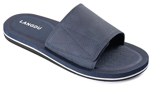 LANGDU Herrtofflor sandaler justerbar lätt toffel flip flops, BLÅ, 39.5 EU