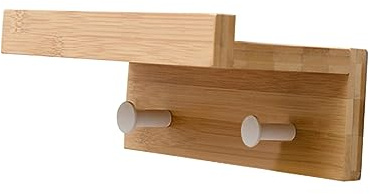 Ipetboom Mensola Da Parete in Bamboo Con Ganci Supporto Galleggiante Per Riporre Chiavi Piante e Accessori Scaffale Decorativo Multifunzionale Per Camera Cucina e Ufficio Colore Naturale Co