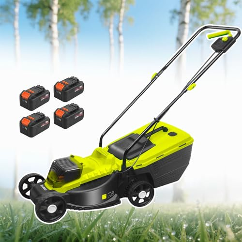 Tondeuse à Gazon électrique 1600 W, Batterie Lithium 4,0 Ah 40 V, Pour Jardin, Tondeuse à Gazon, Avec Réglage De La Hauteur Sur 3 Positions Et Largeur De Coupe De 33 Cm, Autonomie 50 Min,Battery*4