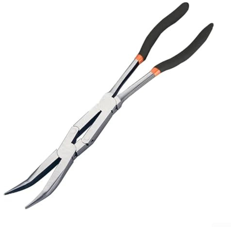 Floweringbeter Long Reach Pliers With Double Jointed Design Featuring Needle Nose Straight, 45 Degree And 90 Degree Bent Tips For Automotive And Jewelry Use(45°)
