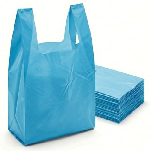 Tezraftaar® 200 x Vest Carrier Bags 12 x 18 x 22 Blue Heavy Duty Carry Bags for Groceries Vegetables Fruits Storage Supermarket Stalls Takeaway