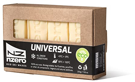 NZERO Universal-Wachsstange für Ski und Snowboards, Set mit 4 x 50 g, natürliches Wachs für alle Schneearten, Weiß, für 5 °C bis -10 °C