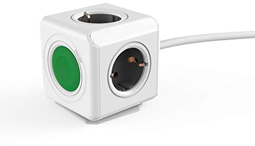 Dr. Bott Power-Dorn Switch Extended, växel 4-fack uttagskabel med inbyggd 1,5 m kabel, genial för energibesparing, grön/grå/vit