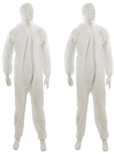 2 x tute leggere usa e getta in carta con cappuccio in polipropilene PP Suit polsini elastici cerniera frontale grande 128 cm 50 pollici nuovo