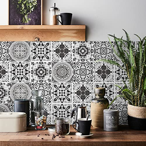 HORIWE Autocollant de carrelage Mosaïque Carreau mural Autocollant 24 pièces PVC Carrelage Maroc autocollant Papier peint étanche Autocollant mural pour cuisine,armoire,meuble,table