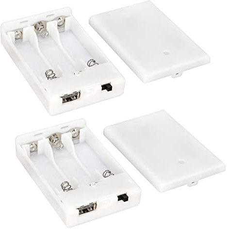 OPSFALCON 3 soportes de batería AA, 3 soportes de caja de batería AA, 3 cajas de 1,5 V AA con interruptor de encendido/apagado y cubierta, con puerto USB, blanco, 4,5 V 5 V, paquete de 2 (3 AA-blanco