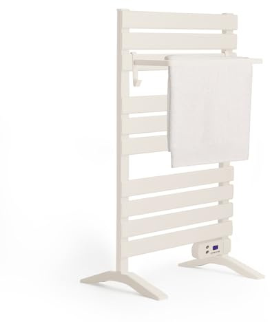 CREATE / Pack Warm Towel 500 W + ripiano/portasciugamani Elettrico Bianco con Gambe e ripiano/portasciugamani Elettrico a Basso consumo, Ultra Sottile, termostato