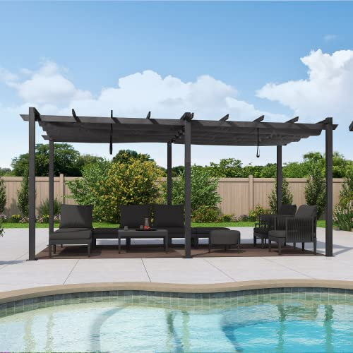 PURPLE LEAF 3.65 X 5.48 m Retractable Pergola with Adjustable Canopy, Aluminium Garden Pergola Gazebo, UV & Water Resistant Patio Shelter for Outdoor Garden, Terrace & Deck, Grey