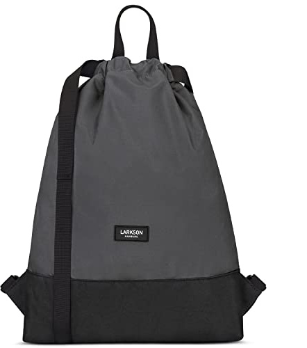 LARKSON Bolso de Deporte para Hombre y Mujer Gris - No 7 - Bolsa para niños con Cordón - Mochila pequeña de tela para el Gimnasio - Material reciclado