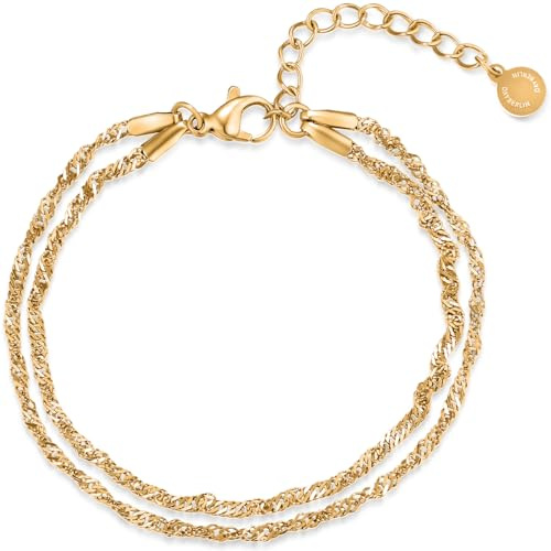 day.berlin Damen Armband Twist 18k vergoldet | layering Armkette gedreht, 15,5cm + 5cm variable Länge, 316L Edelstahl nickelfrei und wasserfest