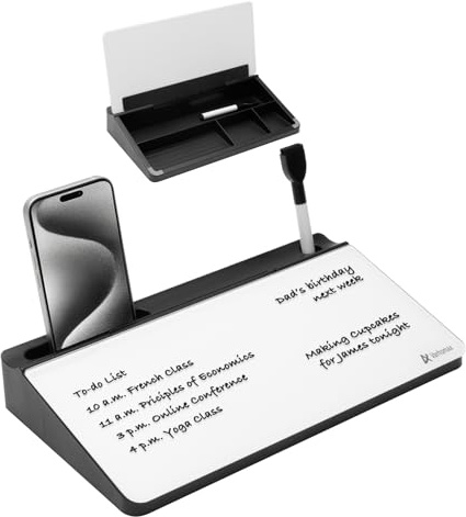 Varhomax Kleines Schreibtisch-Whiteboard aus Glas mit Trockenabwischfunktion, Desktop-Whiteboard mit Aufbewahrung, To-Do-Liste, Notizblock, Schreibtisch-Begleiter und Tastaturständer(Schwarz und Weiß)
