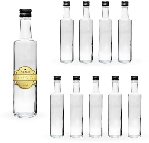 Espirito Rebelde 10x Bouteilles en Verre 500ml avec Bouchon à Vis Noir - Bouteilles Polyvalentes pour Huile d'Olive, Rhum, Whiskey, Gin, Tequila, Liqueurs