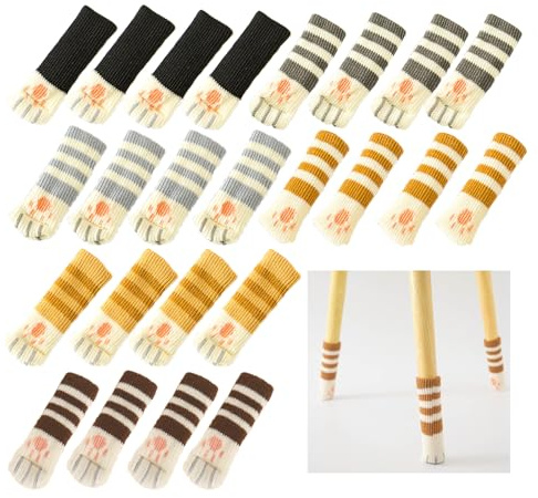 KASESSS 24Pièces Chaussette Chaise, Élastique Chaussette pour Chaise, Tricotage Protection Pied de Chaise, Mignonne Patte de Chat Chaussette de Chaise pour Pieds de Meubles, 1-2CM de Diamètre