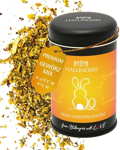 Hallingers Genuss Manufaktur Gewürzmischung Oster-Geschenk - Koch-Gewürze in edler Geschenk-Dose Oster Kartoffel... für Kartoffeln, Suppen & Pommes, Ostern Körbchen für Frauen Männer