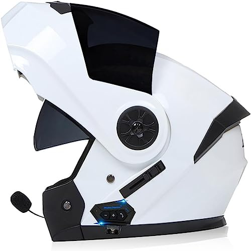ZHTBATE Motorradhelm Motorrad Klapphelme Bluetooth Integralhelm mit Anti-Fog Doppelvisier Integrierter Helm ECE Zertifiziert Intercom Crash Motorrad Helm für Erwachsene Damen Herren