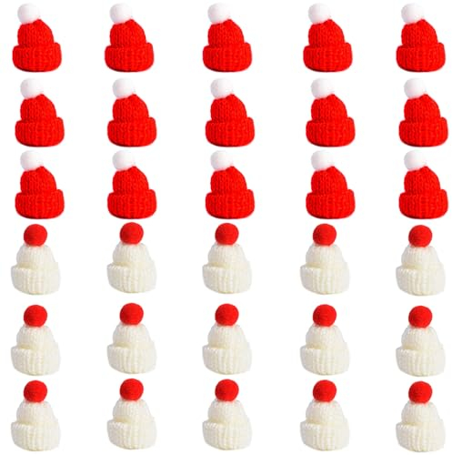 ZAHD 30 Stück Mini Weihnachtsmütze Zylinder Hut und Schal Set für DIY Handwerk Basteln (Rot Weiß)