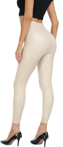North Bund Leggings de piel sintética para mujer, cintura alta, termoleggins de piel sintética, pantalones sexys, pantalones de cuero, medias elásticas, látex, treggins ajustados, invierno, Blanco