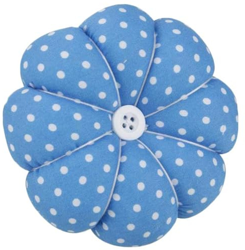 Wearable Pumpkin Pin Cushion – Blue Wristband Needle Holder for Sewing & Quilting, Double-Sided & Hands-Free Craft Accessory (9x9cm)