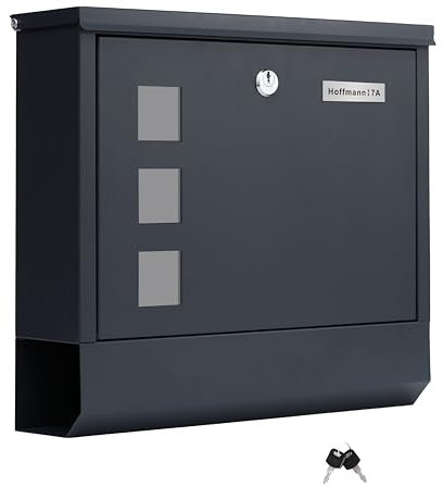 Zedelmaier XL personalisiert Briefkasten mit Edelstahl Namensschild Anthrazit Wandbriefkasten Postkasten Briefkästen mit Zeitungsfach und Schloss Mailbox inkl. 2 Schlüssen Letter Box 9 x 31 x 35 cm