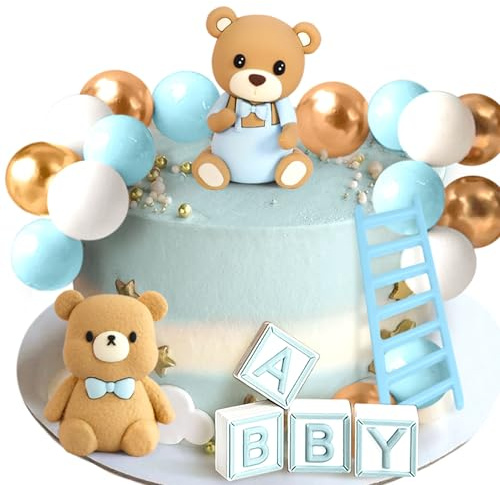 Blue Bear Cake Decoration Blue Gold Balls Cake Topper Bears Cake Toppers Baby Shower Birthday Cake Decorations