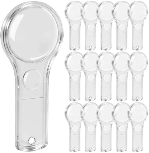 SenseYo 15 PCS Clear Mini Magnifying Glass for Kids, 5X Small Kid Magnifier for Hobbies, Science, Study (15)