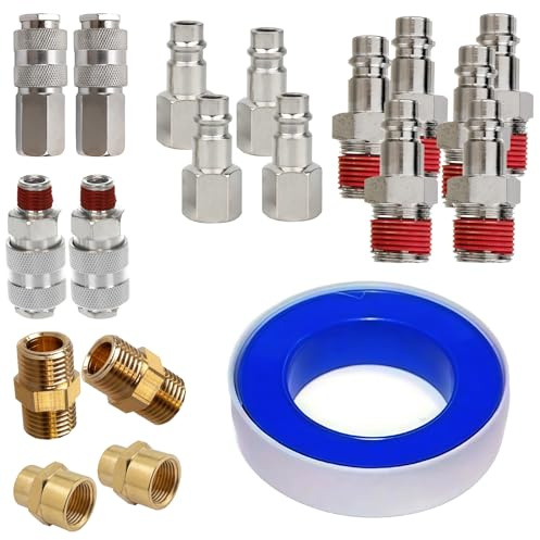 PRITOK 19 Pcs 1/4 BSP Euro Air Fitting Air Line Connectors: Air Coupler Set, Euro Style Hose Compressor Fittings, Air Compressor Fittings, Thread Quick Release Connector for Pneumatic Tools