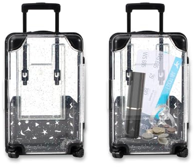 XFSRG Mini Koffer Spardose mit Handyhalter 2er Set Kreative Spardose Transparente Miniatur Reisekoffer Geldbox Smartphone Halterung Tischdeko Accessoire für Wohnzimmer Büro Geschenk (Weiß)