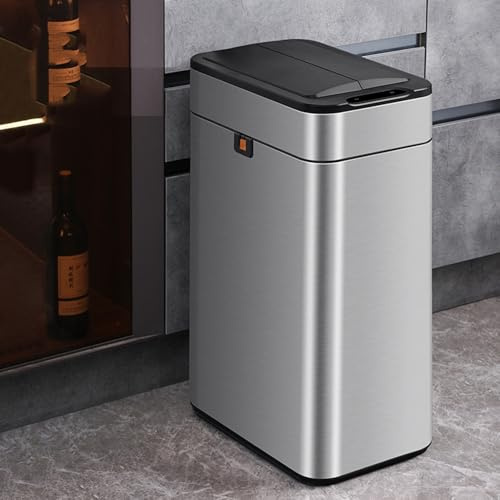 HGTRH Cubo De Basura Cocina AutomáTico, Papelera De Cocina De Acero Inoxidable, Sensor Infrarrojo Basura para La Cocina Cierr AutomáTico para Dormitorio, Oficina, Plata 30L