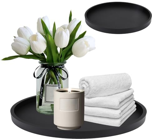 Tablett für Badezimmer, Silikon, schwarz, Aufbewahrungstablett, für Wohnzimmer, Schlafzimmer, Waschbecken, Badewanne und Küchenspüle, rund, 23 cm (schwarz)