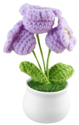 Lotsdonxia Bouquet di fiori fatto a mano all'uncinetto, orchidea realistica lavorata a maglia in vaso, regalo realizzato in Gran Bretagna, adatto per soggiorno, ufficio e interni auto (viola)