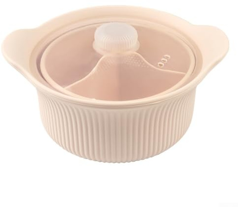 Silic1 Olla vaporera para microondas, freidora de aire y sopa con tapa, 22,8 x 10 cm, conserva nutrientes, apta para familias, apta para lavavajillas (caldera grande azul)