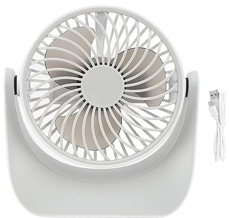 PODSJD Ventilador USB de Mesa portátil, 3 velocidades, base estable, cabezal giratorio 360°, recargable por USB o batería, compacto y silencioso - Ideal para oficina, hogar y escuela,