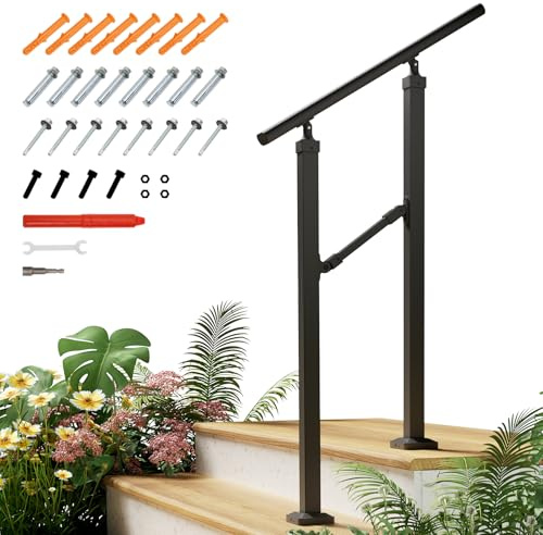 INMOZATA Handrails for Outdoor Steps, Adjustable Outdoor Handrails for Stairs, Outdoor Grab Rails for Elderly Outside Steps Garden Exterior Hand Rails (1 to 2 Steps)