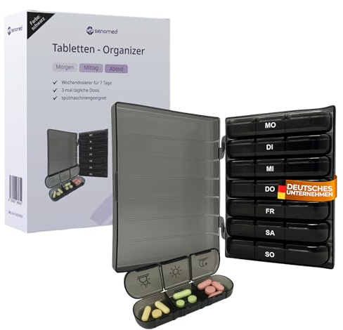 Senomed Tablettenbox 7 Tage (Morgens Mittags Abends) – Medikamentenbox 7 Tage 3 Fächer – Pillenbox Wochendosierer 21 Fächer – Tablettendose & Organizer
