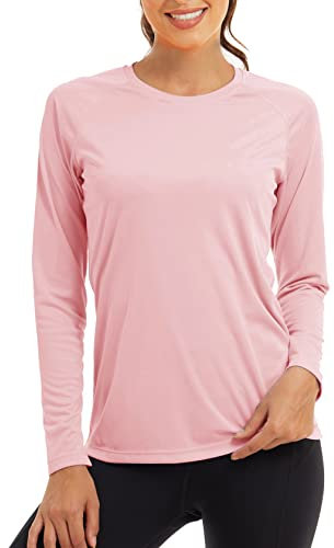 KEFITEVD UV Shirt Damen Sportshirt Langarm UPF 50 UV Sonnenschutz Tshirt Langarm Damen Rash Guard Sport Oberteile Rosa M