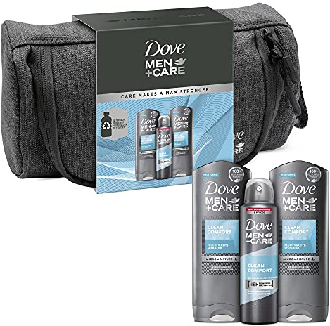 Dove (DOVEL) Clean Comfort Gift Set with Shower Gel and Deodorant Spray in a Toiletry Bag, 2 x 250 ml + 150 ml